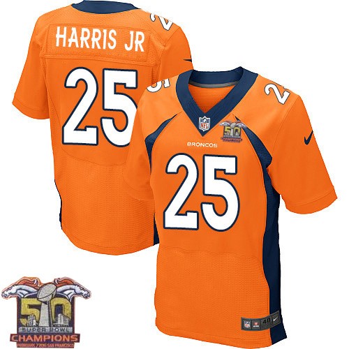 Men's Elite Chris Harris Jr Super Bowl 50 Champions Nike Jersey Orange Home - #25 NFL Denver Broncos